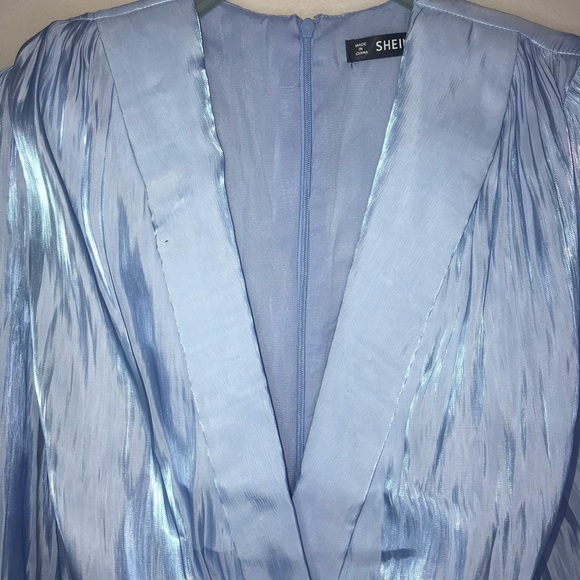 Shein Solid Ruffle Hem Satin Belted Romper - Picture 5 of 9